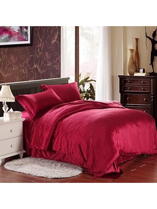 Stripe Faux Silk 4 Piece Duvet Cover Sets