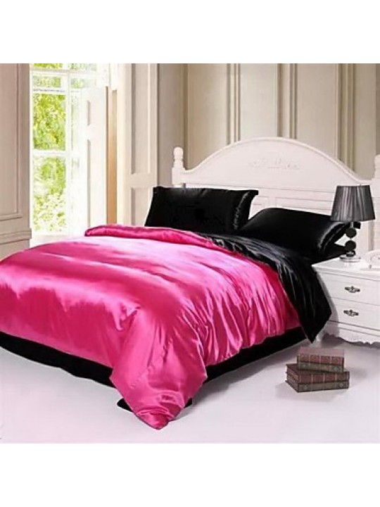 Solid Faux Silk 4 Piece Duvet Cover Sets