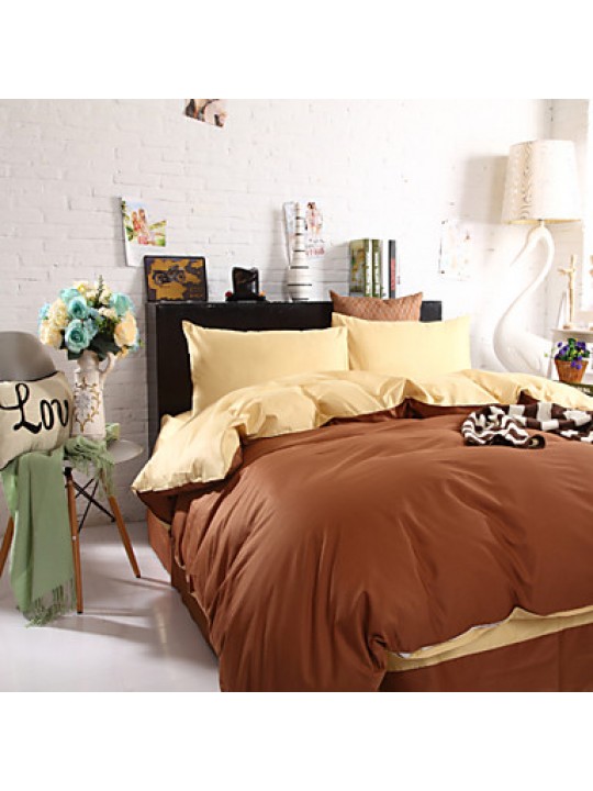 Two-Tone Bedsheet Pillowcases Duvet Cover(Canary+Coffee)