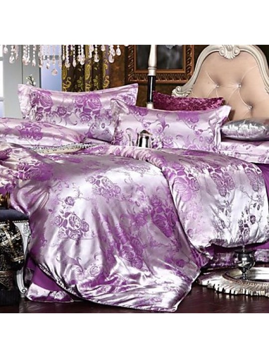 Leaf Faux Silk 4 Piece Duvet Cover Sets