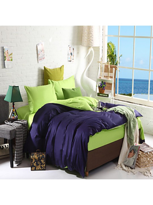 Two-Tone Bedsheet Pillowcases Duvet Cover(Blue+Green)