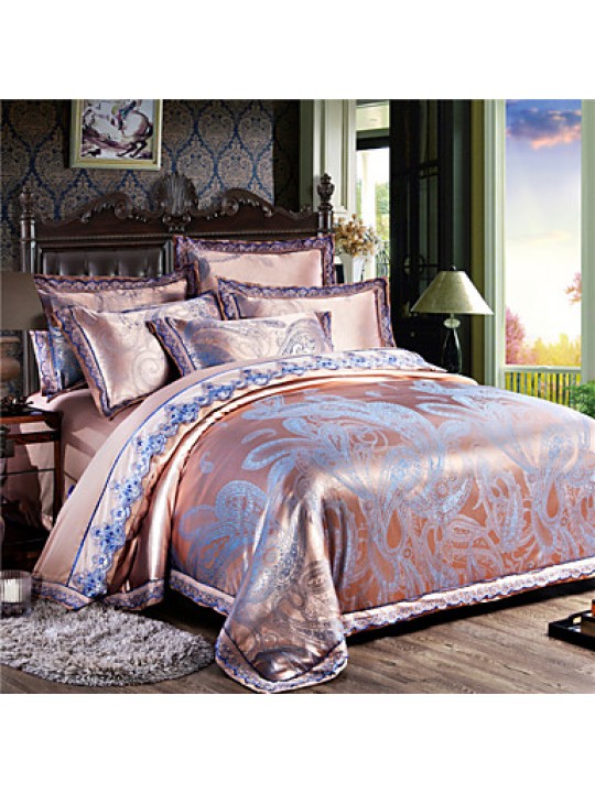 Luxury Jacquard Silk Cotton Blend 4pcs Duvet Cover Bed Sheet Pillowcase Bed Linen