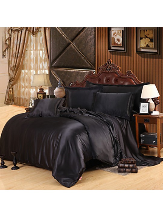 Solid Faux Silk 4 Piece Duvet Cover Sets