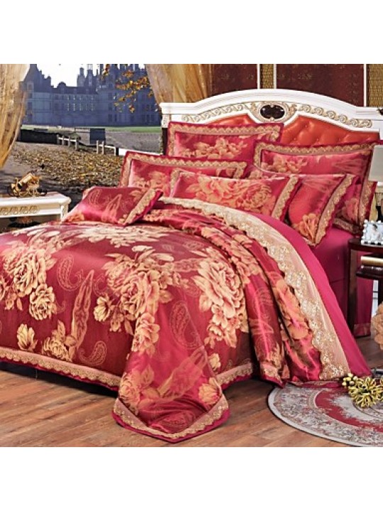 Luxury Jacquard Silk Cotton Blend 4pcs Duvet Cover Bed Sheet Pillowcase Bed Linen