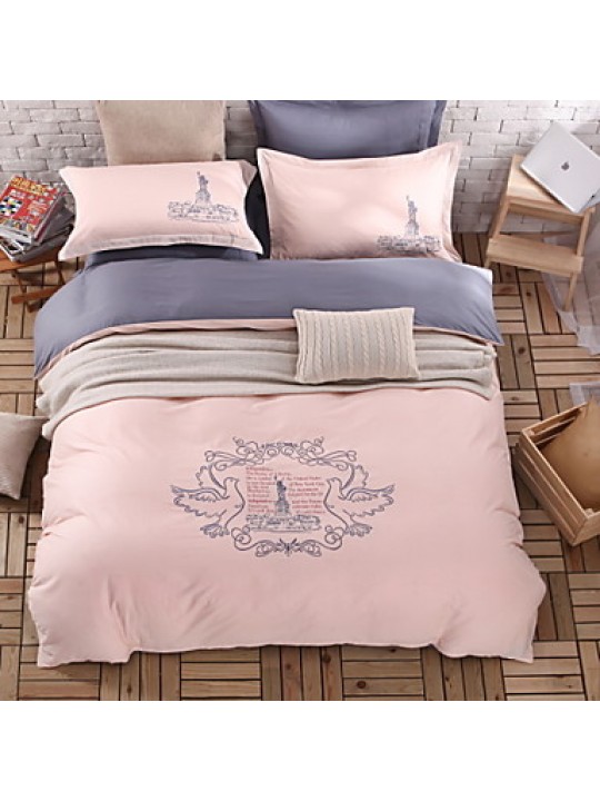 Solid Cotton 4 Piece Duvet Cover Sets