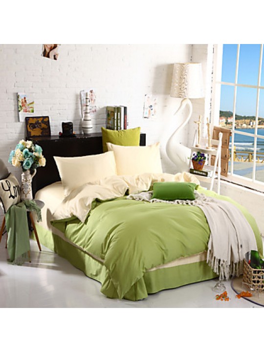 Two-Tone Bedsheet Pillowcases Duvet Cover(Canary+Green)