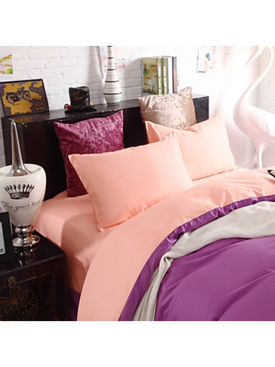 Two-Tone Bedsheet Pillowcases Duvet Cover(Purple+Pink)