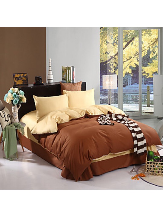 Two-Tone Bedsheet Pillowcases Duvet Cover(Canary+Coffee)