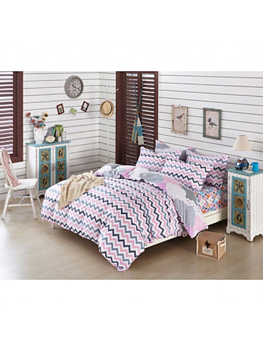 Solid Cotton 4 Piece Duvet Cover Sets