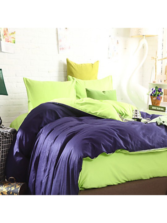 Two-Tone Bedsheet Pillowcases Duvet Cover(Blue+Green)