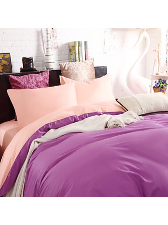 Two-Tone Bedsheet Pillowcases Duvet Cover(Purple+Pink)