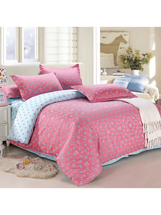 Floral Cotton / Faux Silk 4 Piece Duvet Cover Sets