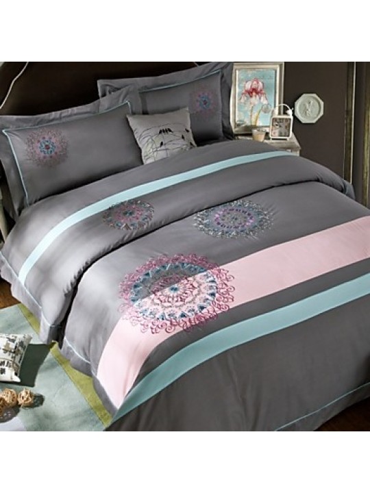 Gray Color Embroied Bedcover 100% Cotton Bedding Sets