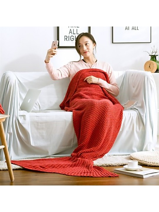 Mermaid Knitted Solid Blanket Acrylic Fiber Super Soft 55"*23.6"