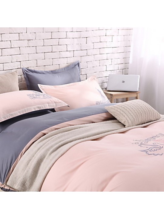 Solid Cotton 4 Piece Duvet Cover Sets