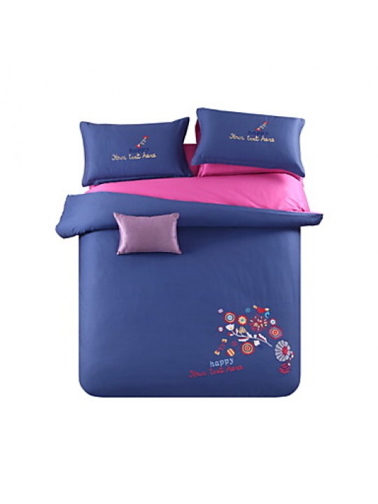Yuxin庐Advanced Embroidery Cotton Four- PieceActivity of Printing And Dyeing Plain Kitfor Queen/King Size