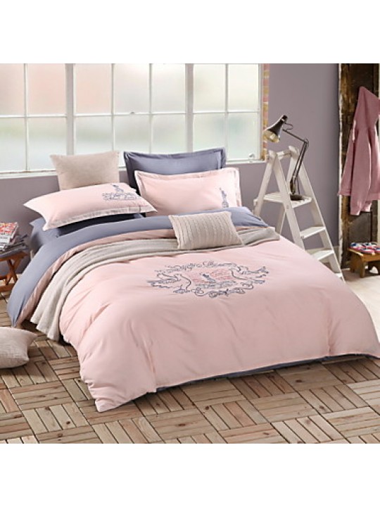 Solid Cotton 4 Piece Duvet Cover Sets