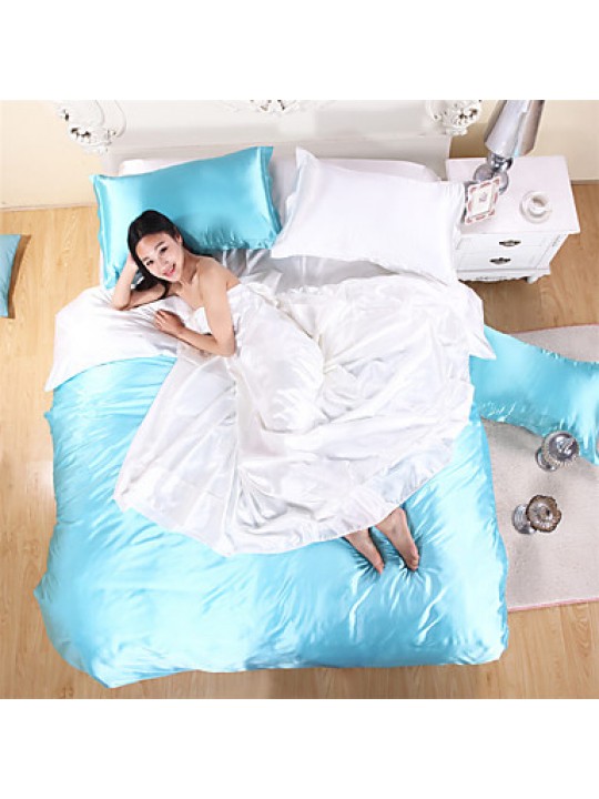Wine Red Silk Duvet Covers Satin Sheets Bed Linen Solid Silk Pillowcase Flat Sheet Sets