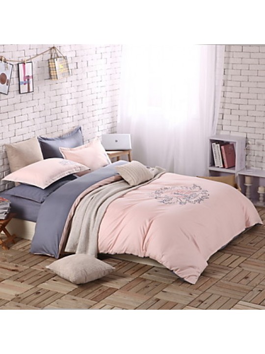Solid Cotton 4 Piece Duvet Cover Sets