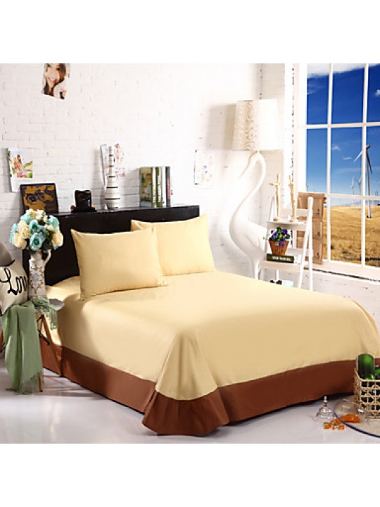 Two-Tone Bedsheet Pillowcases Duvet Cover(Canary+Coffee)