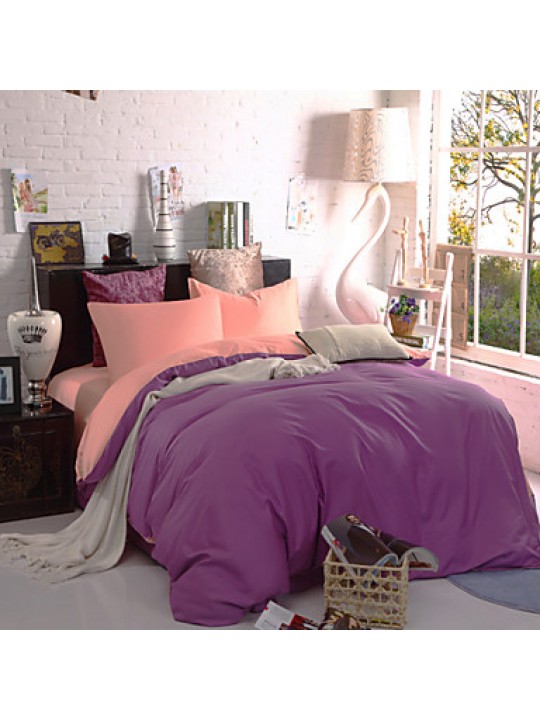 Two-Tone Bedsheet Pillowcases Duvet Cover(Purple+Pink)