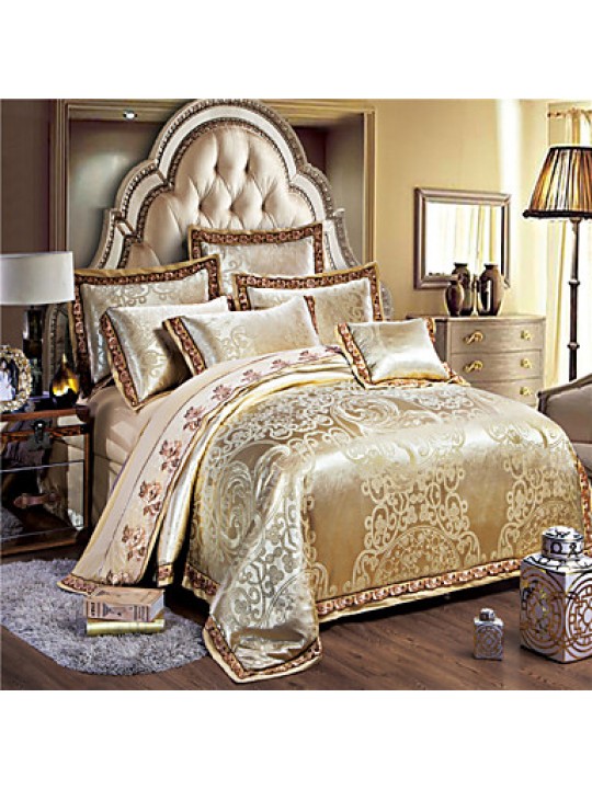 Luxury Jacquard Silk Cotton Blend 4pcs Duvet Cover Bed Sheet Pillowcase Bed Linen