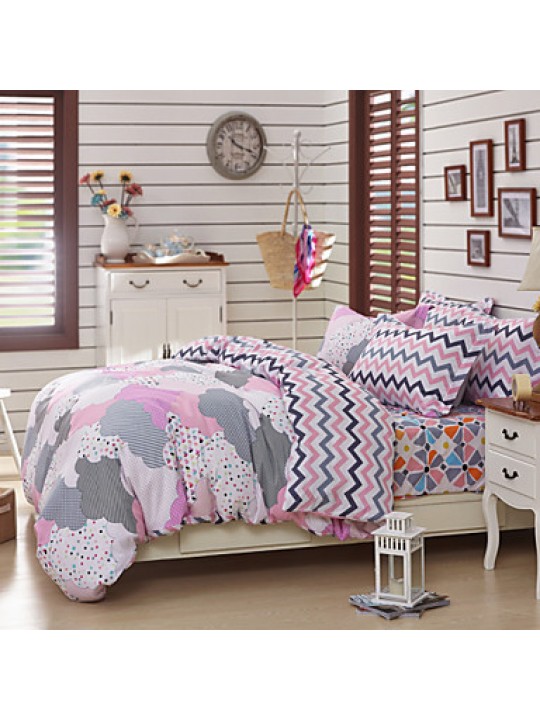 Solid Cotton 4 Piece Duvet Cover Sets