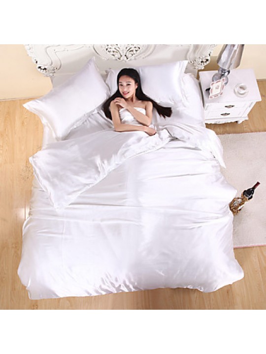 Wine Red Silk Duvet Covers Satin Sheets Bed Linen Solid Silk Pillowcase Flat Sheet Sets
