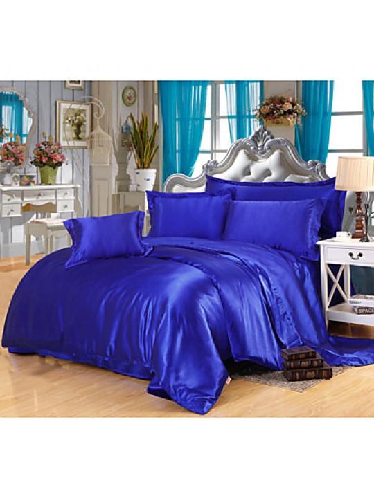 Solid Faux Silk 4 Piece Duvet Cover Sets